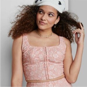 Wild Fable Pink Floral Lace Corset Crop Tank Top Size XS.
